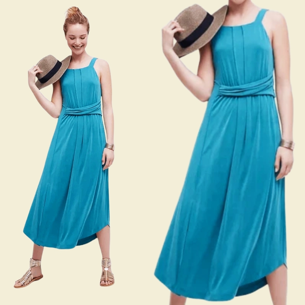 Anthropologie - Maeve Azores Teal Asymmetrical Modal Blend Sleeveless Midi Dress